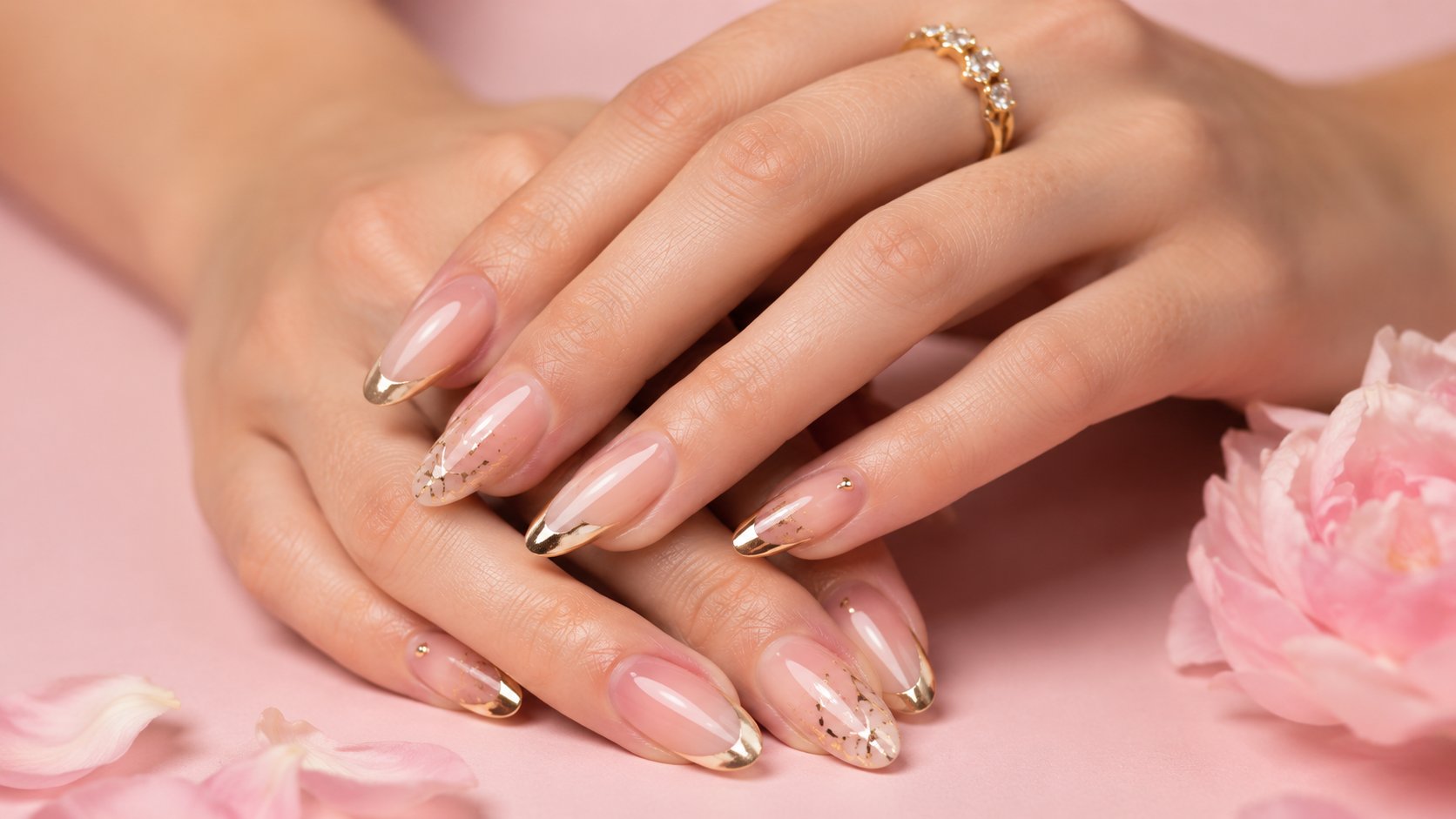 Gold French nails